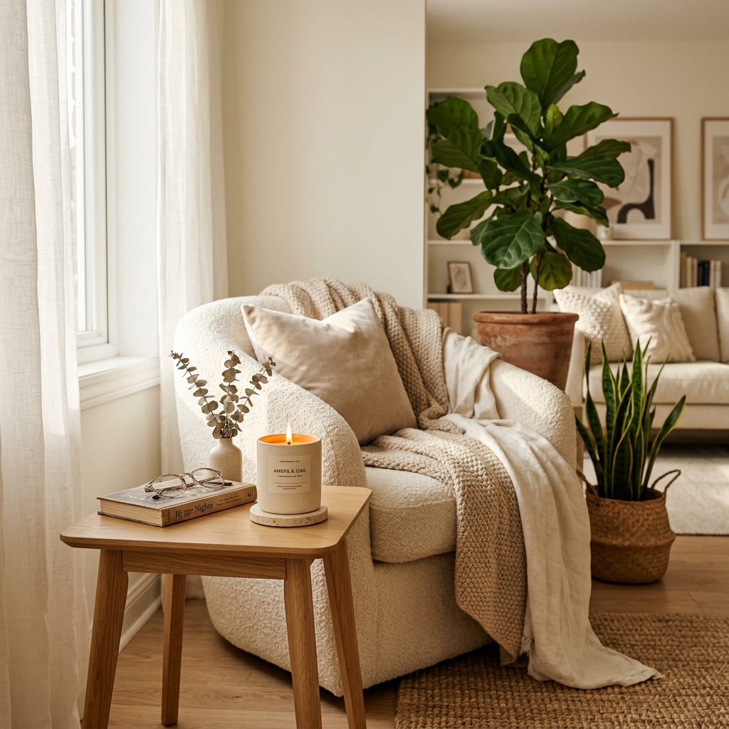 Cozy living room with LOONA candle